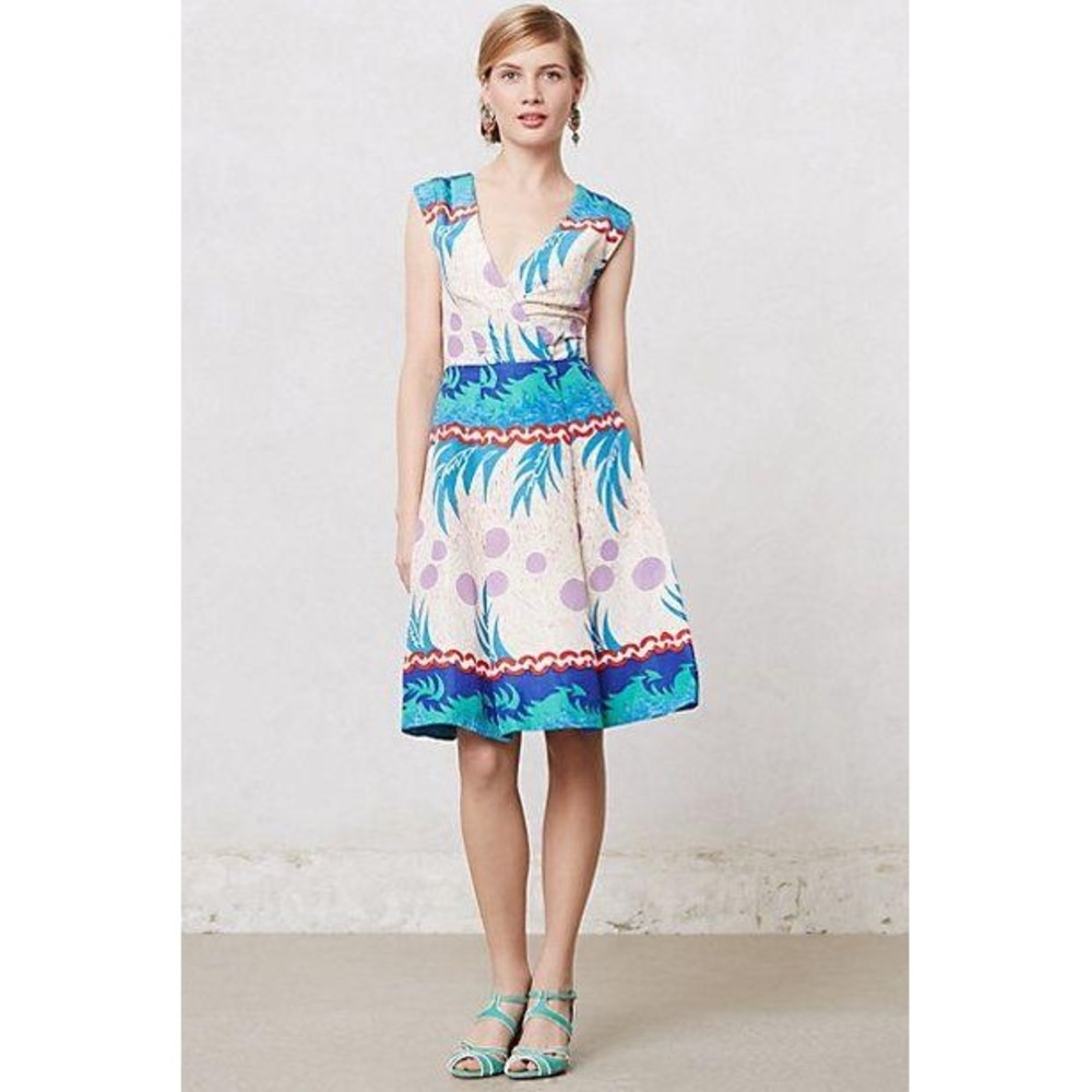Tracy Reese Anthropologie‎ Women Size 4 Tropical Polka Dot Print Escape Dress